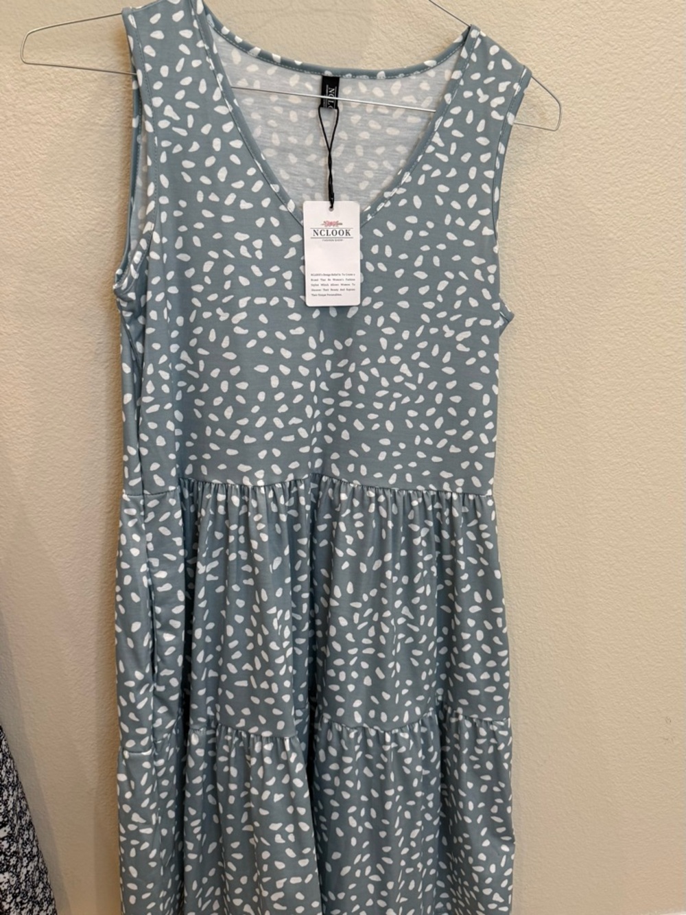 N. Clook Mist Blue Printed Tiered Midi Dress
